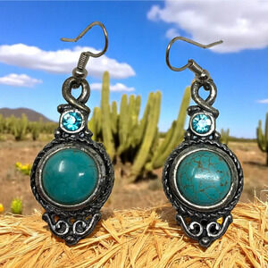 Vintage Y2K Western Faux Turquoise Pierced Dangle Earrings Southwestern Cowgirl